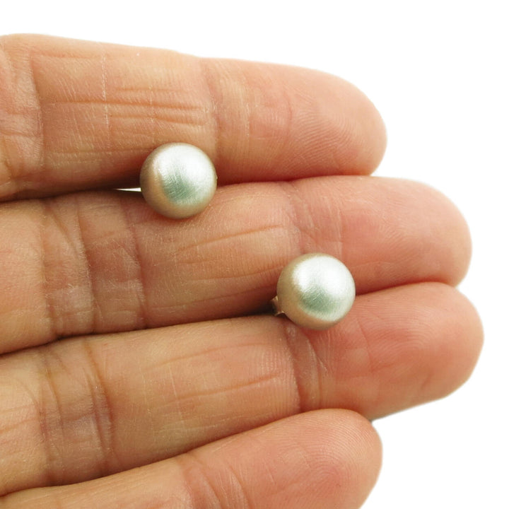 Small Brushed 925 Sterling Silver Ball Bead Stud Earrings