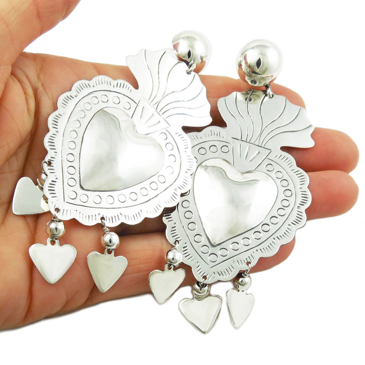 Maria Belen Gypsy Love Heart Sterling Silver Chandelier Earrings