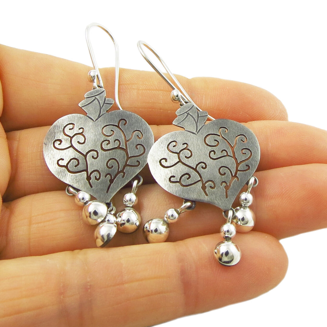 Maria Belen Nilson Taxco Silver Heart Earrings