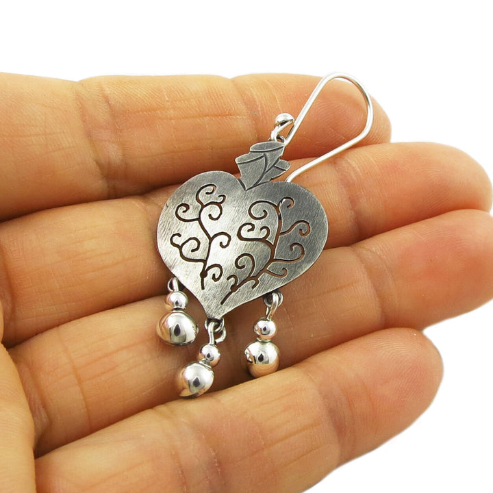 Maria Belen Nilson Taxco Silver Heart Earrings