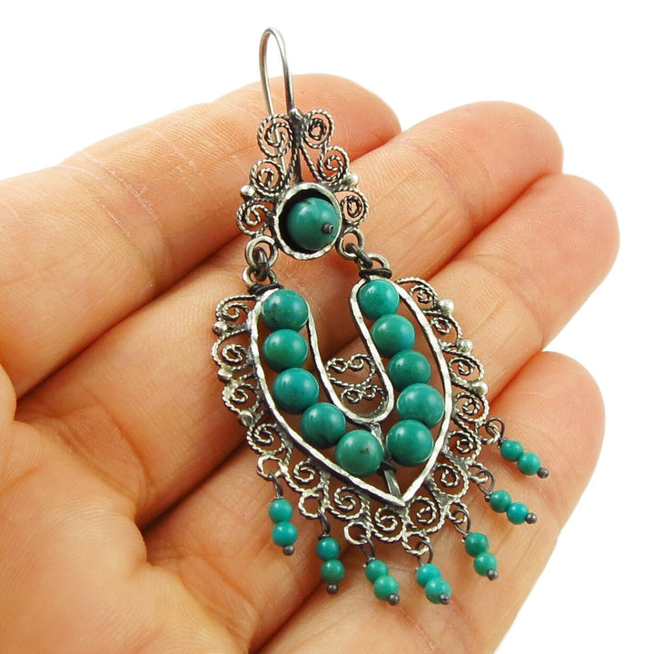Maria Belen Sterling Silver Turquoise Bead Filigree Chandelier Earrings