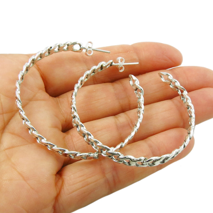 Curb Chain Hoops 925 Sterling Silver Circle Earrings