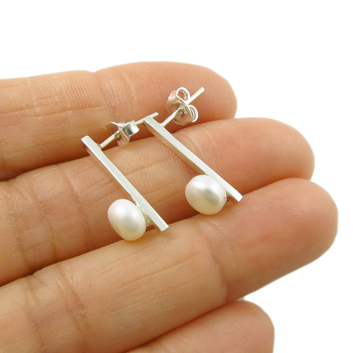 Pearl Drop 925 Silver Stick Earrings
