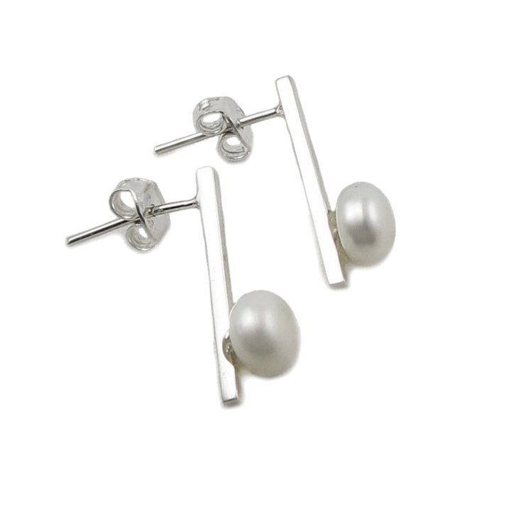 Pearl Drop 925 Silver Stick Earrings