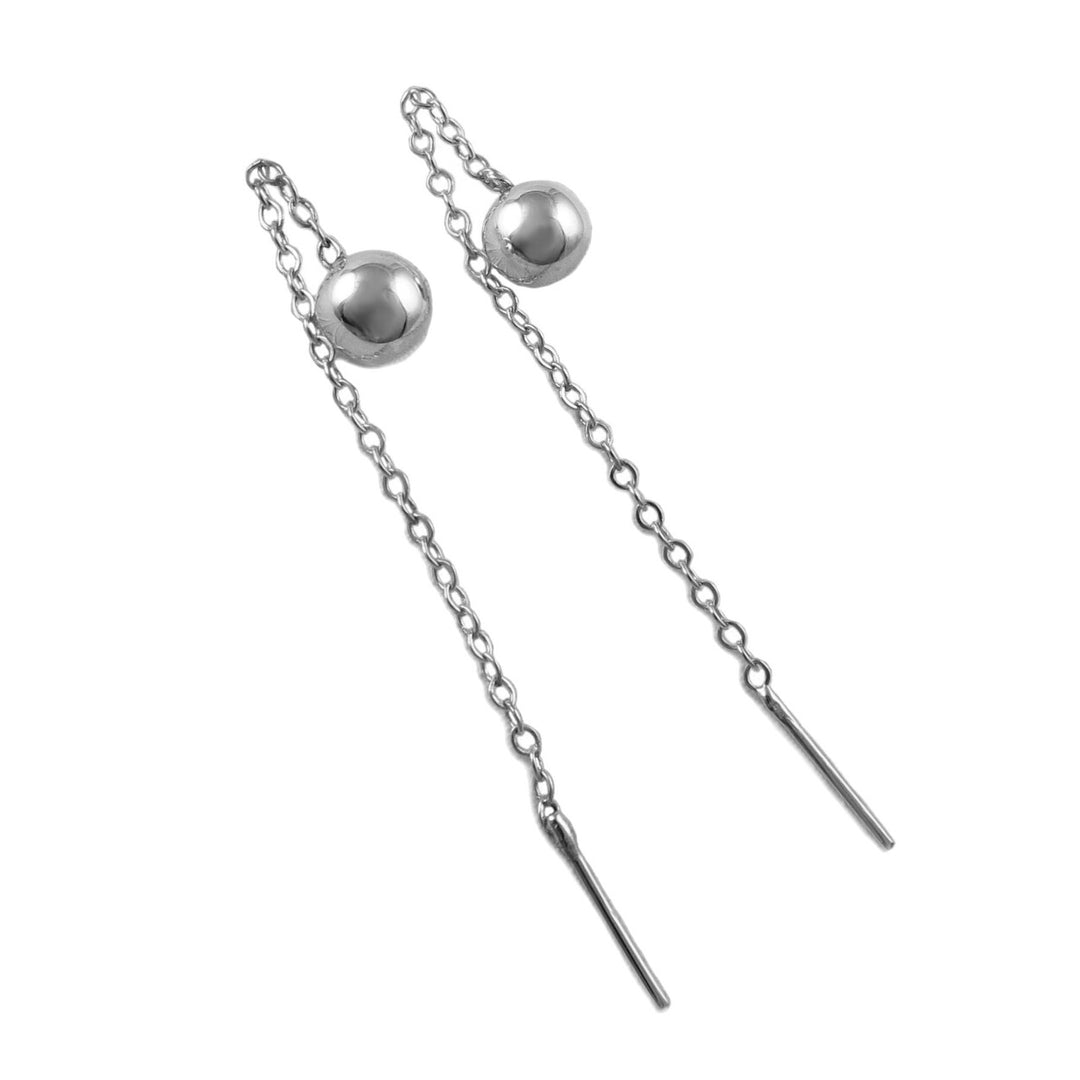 Ball Bead 925 Silver Pull Through Chain Earrings