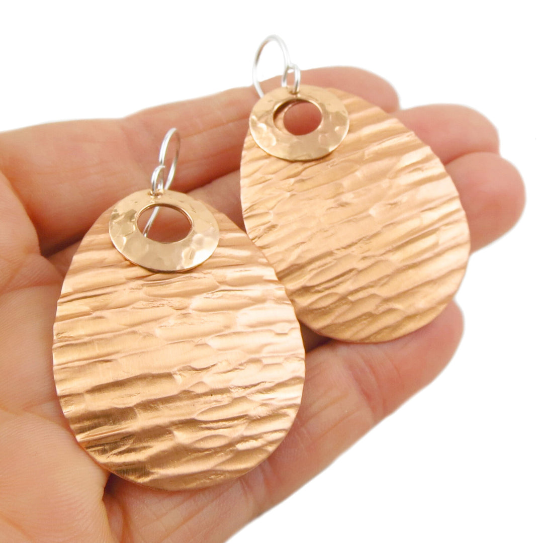 Large Copper and Silver Dangle Earrings