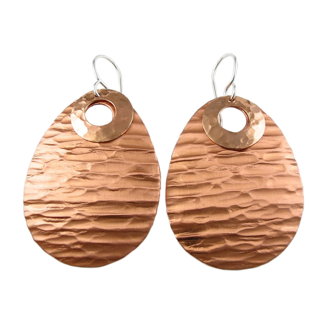 Large Copper and Silver Dangle Earrings