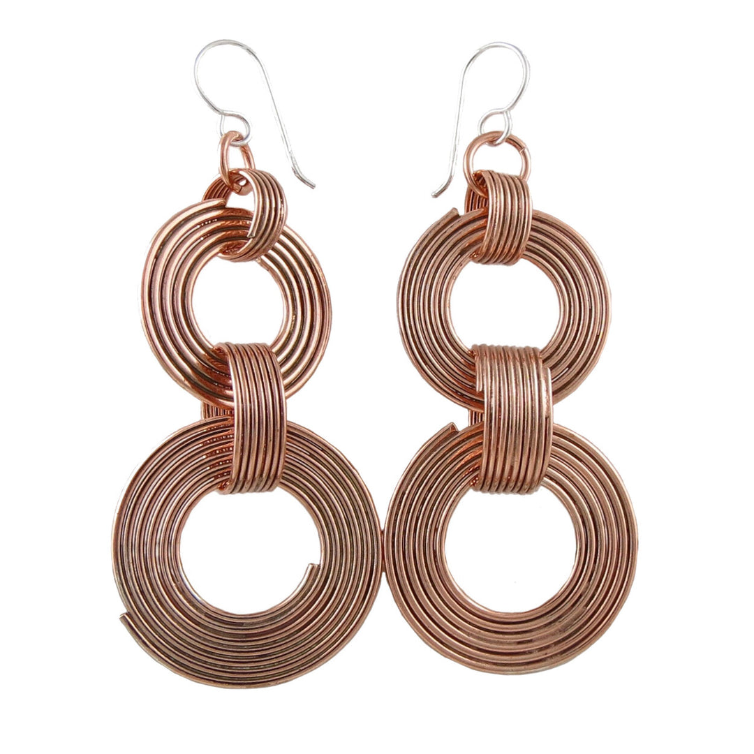 Heavy Circle Drop Solid Copper and 925 Silver Dangle Earrings
