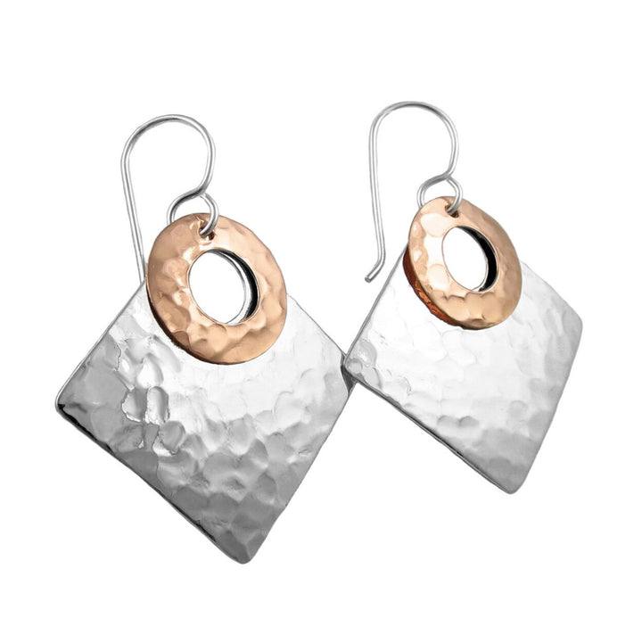 Modern 925 Silver and Copper Square Dangle Earrings