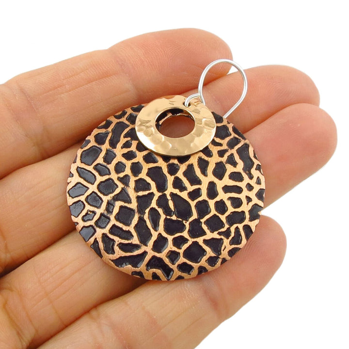 Large Copper and 925 Silver Animal Print Earrings