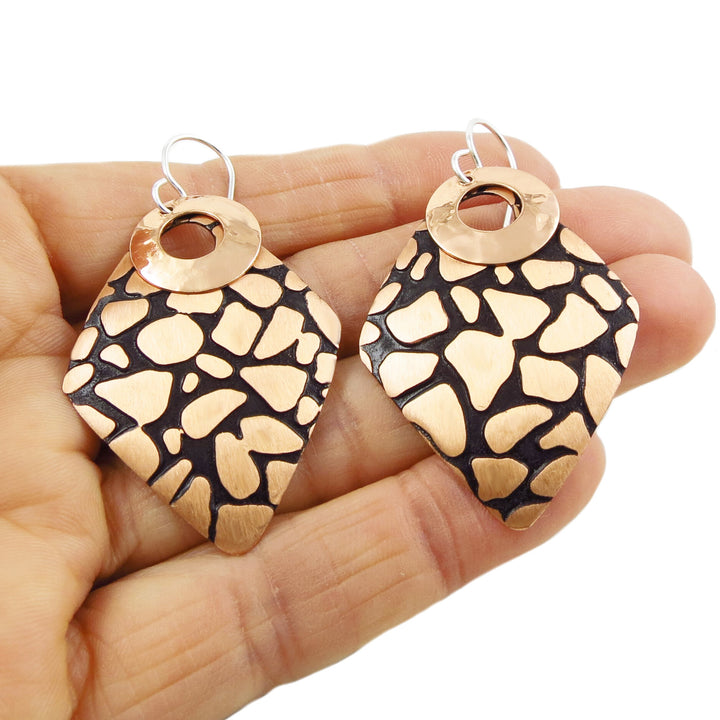 Large Animal Print Copper and 925 Silver Earrings