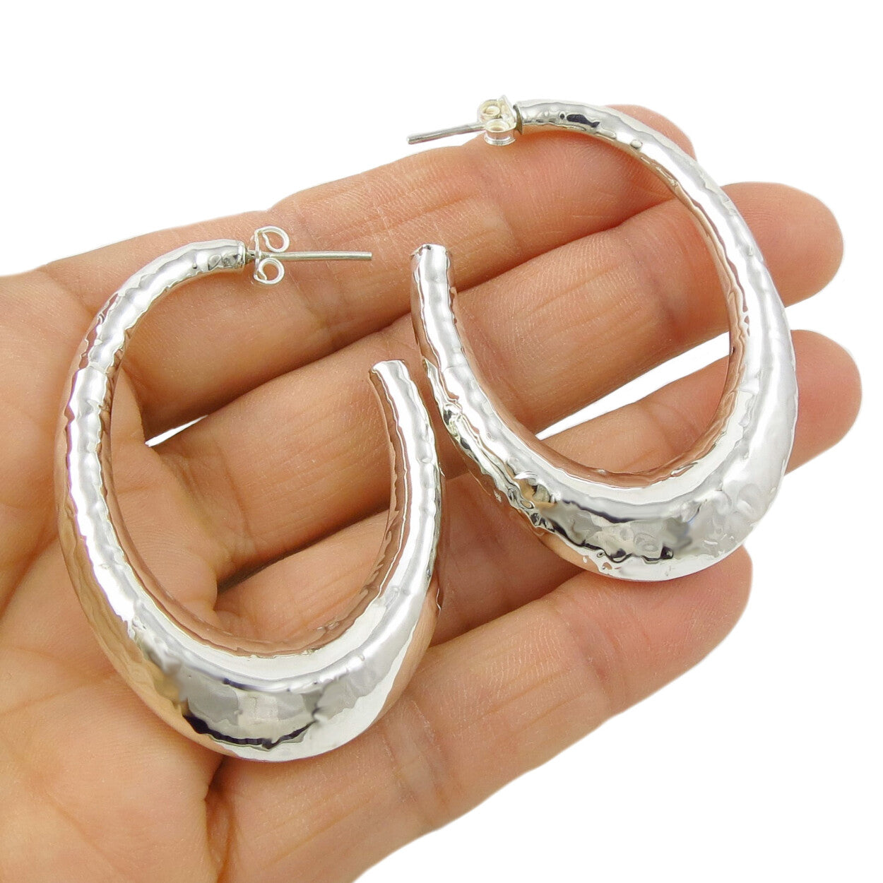 Sterling silver hot sale oval hoops