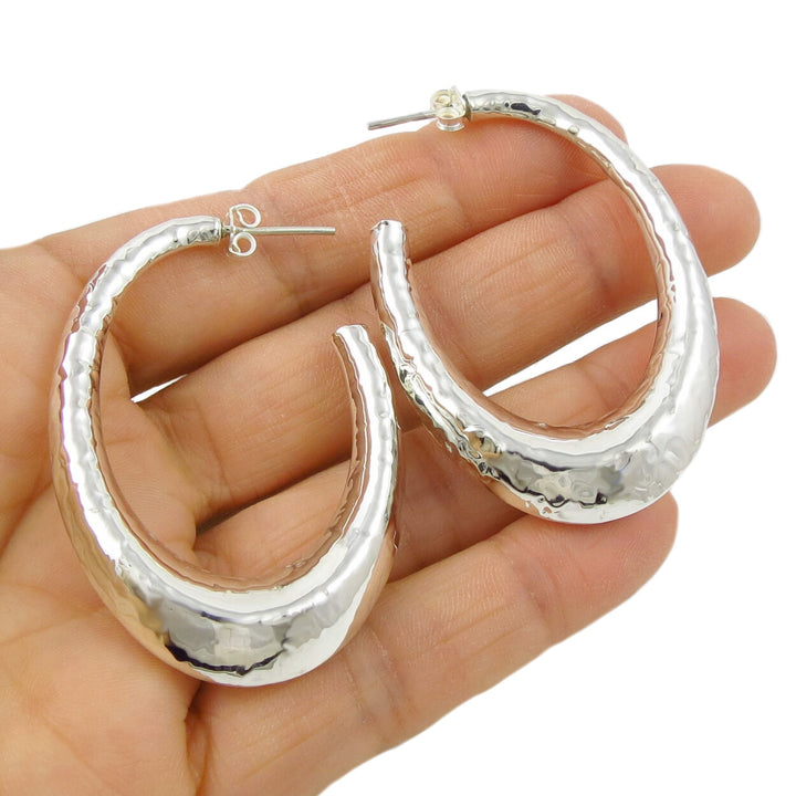 Long Sterling Silver Oval Hoop Earrings