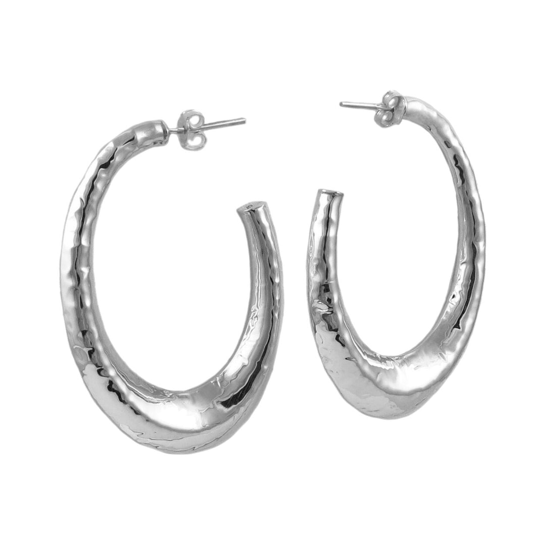Long Sterling Silver Oval Hoop Earrings