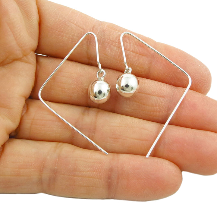Angled 925 Silver Ball Bead Threader Drop Earrings