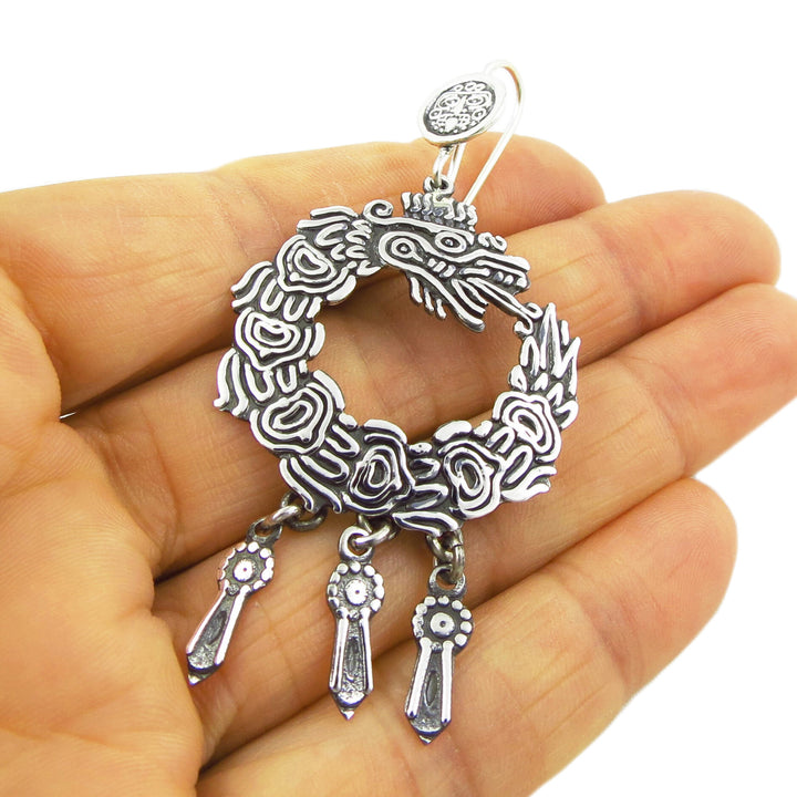 Serpent 925 Sterling Silver Circle of Life Dangle Earrings