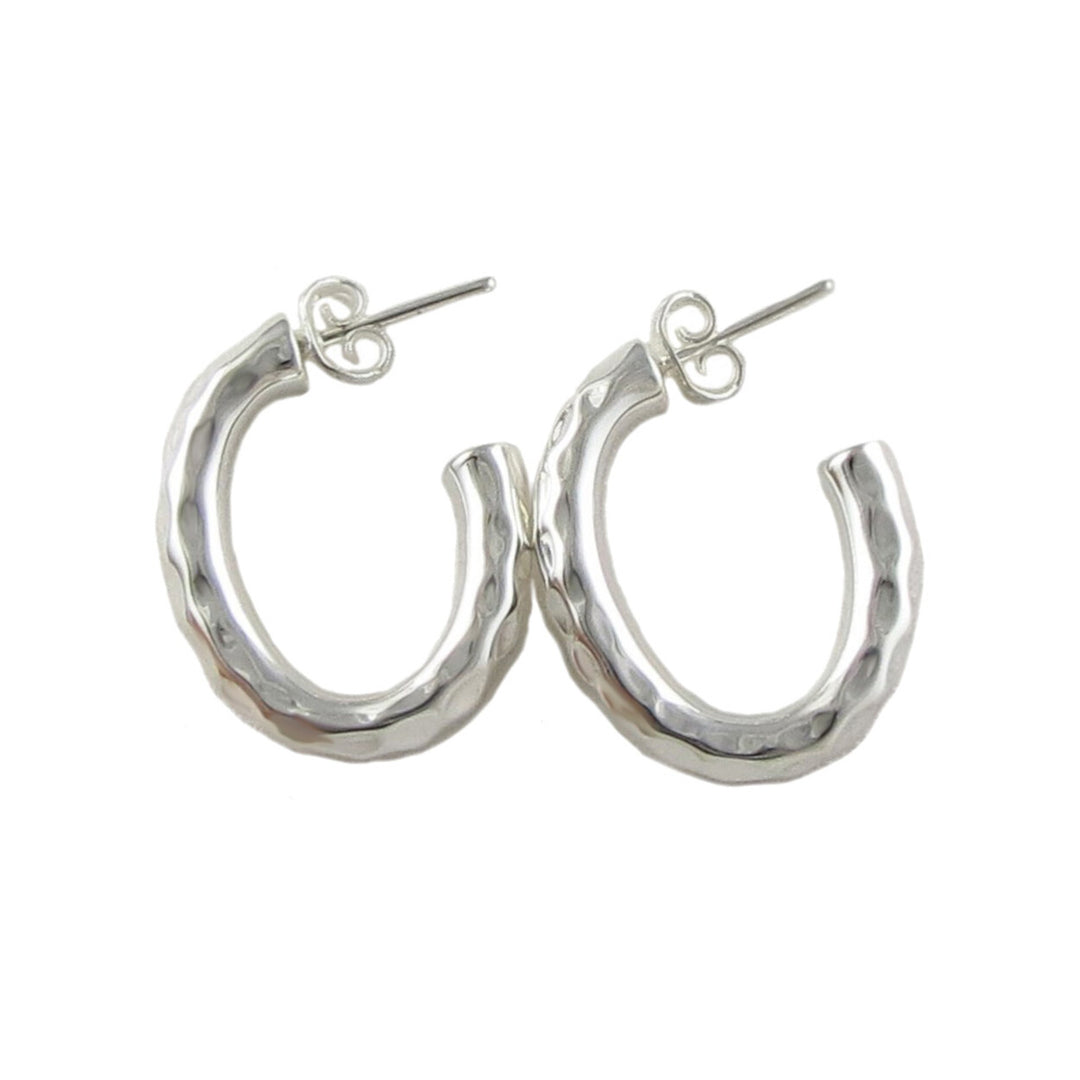 925 Sterling Silver Thick Hammered Tube Hoop Earrings