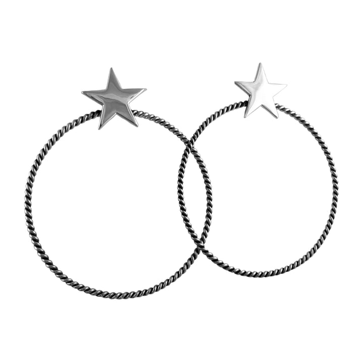 Large Hallmarked 925 Sterling Silver Star Hoop Earrings
