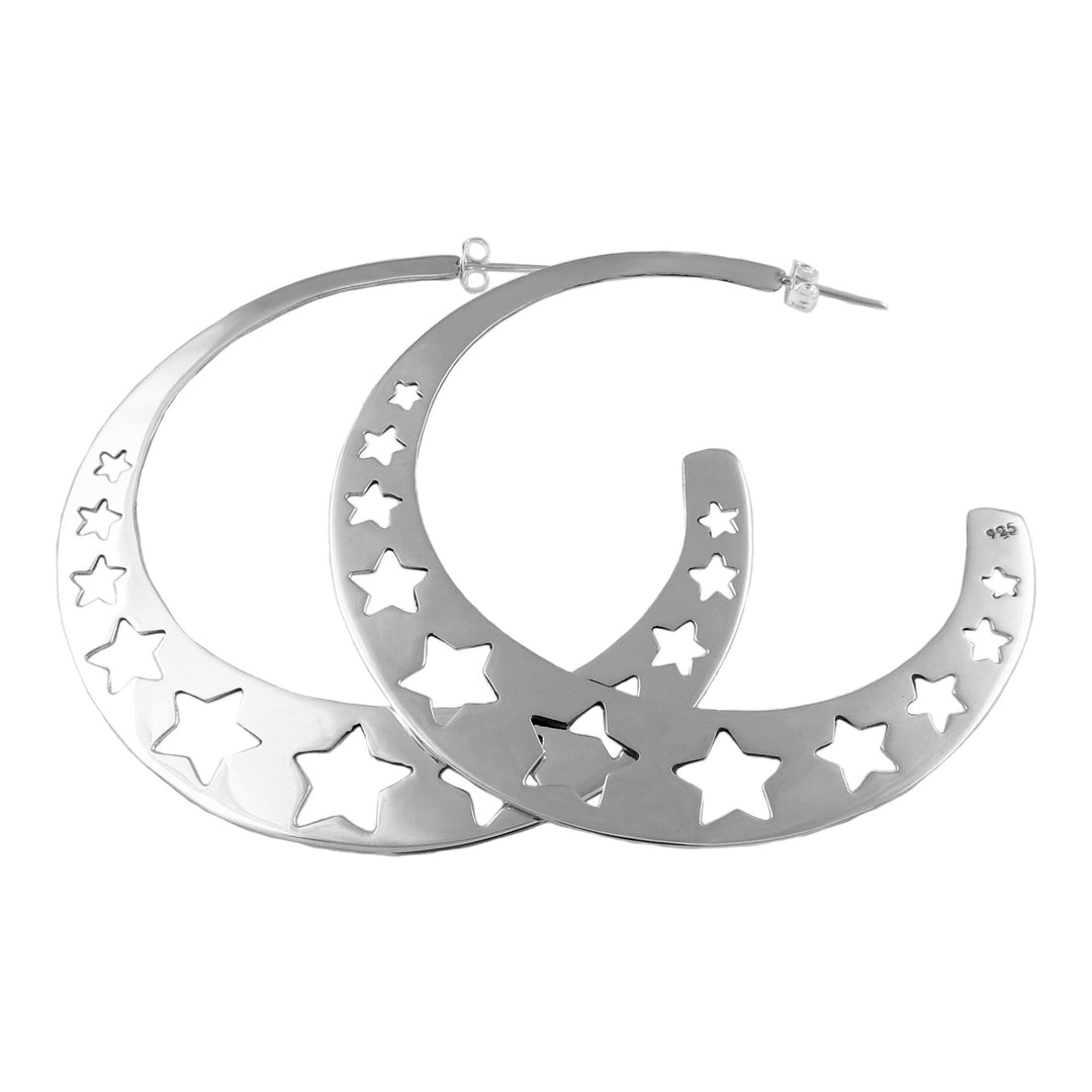 Large Star Hoop Sterling Silver Earrings