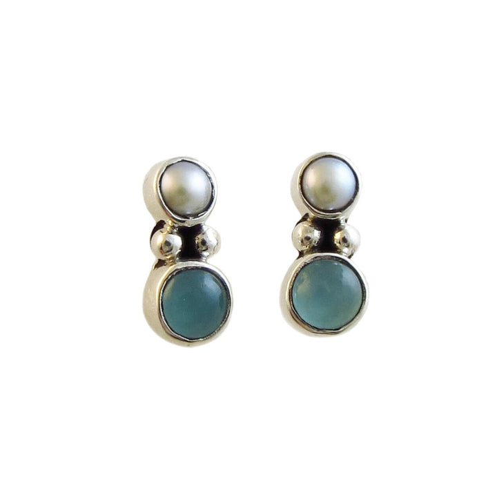 Blue Calcedony and Pearl 925 Silver Earrings