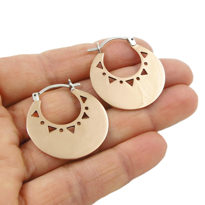 Large Copper and 925 Sterling Silver Creole Hoop Earrings