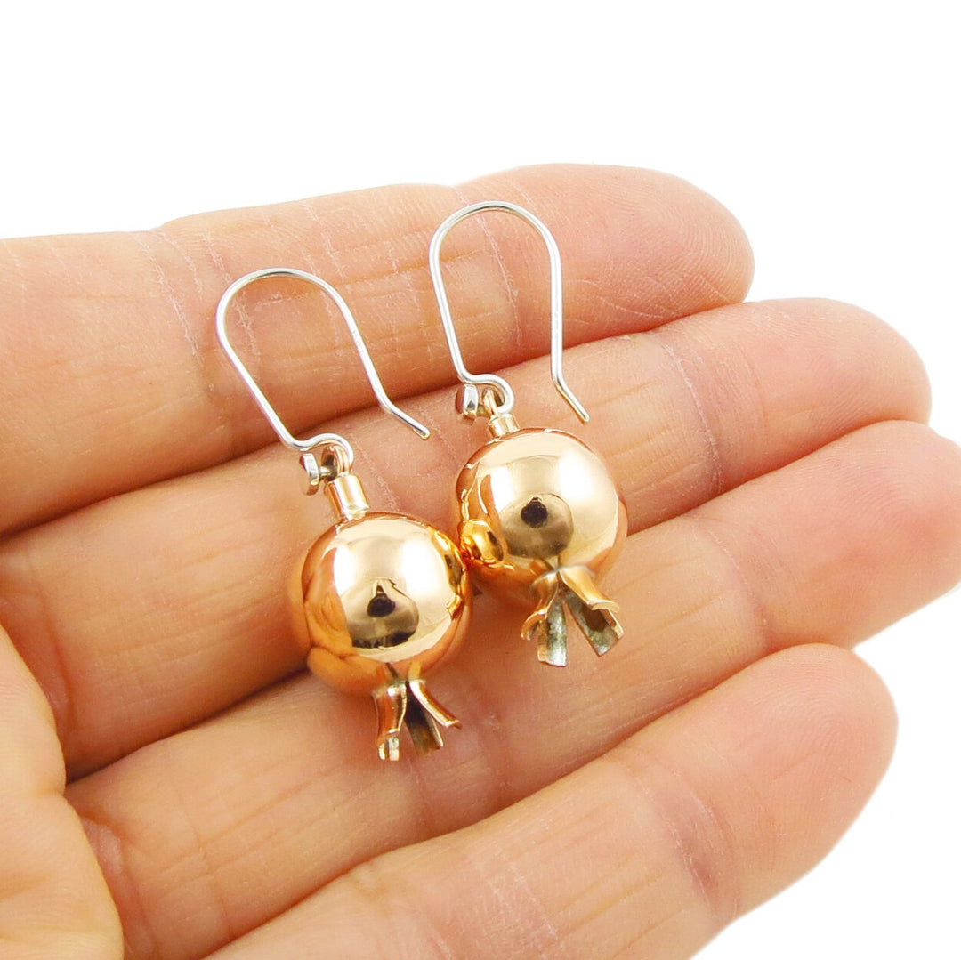 Mixed Metal Pomegranate Fruit Copper and 925 Silver Earrings