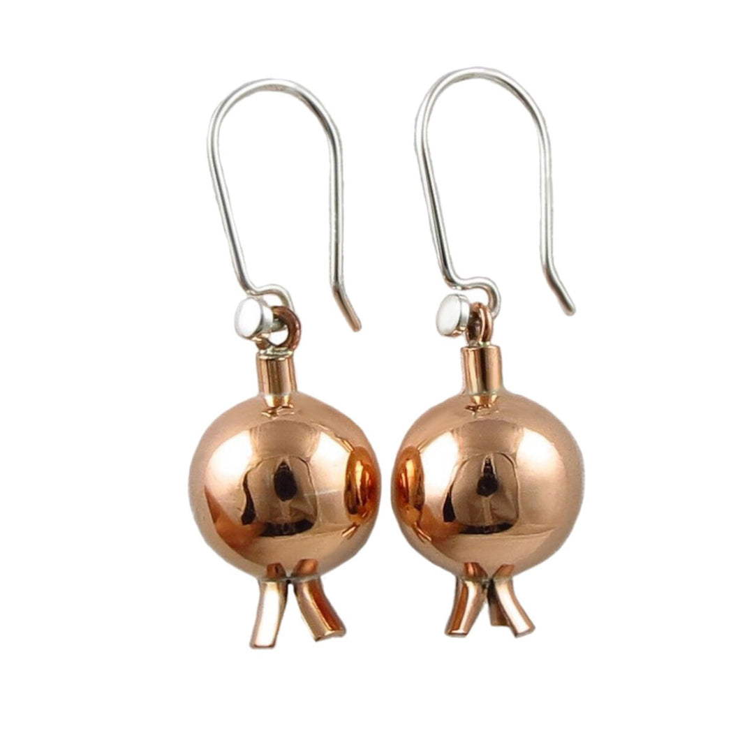 Mixed Metal Pomegranate Fruit Copper and 925 Silver Earrings