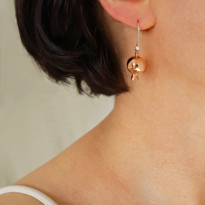 Pomegranate Fruit Polished Copper and 925 Silver Dangle Earrings