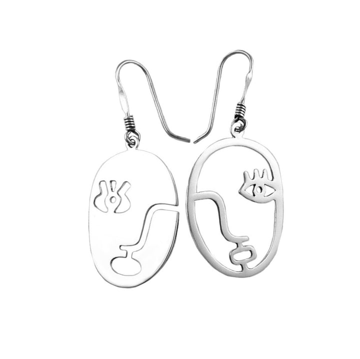 Abstract Female Face 925 Silver Dangle Earrings