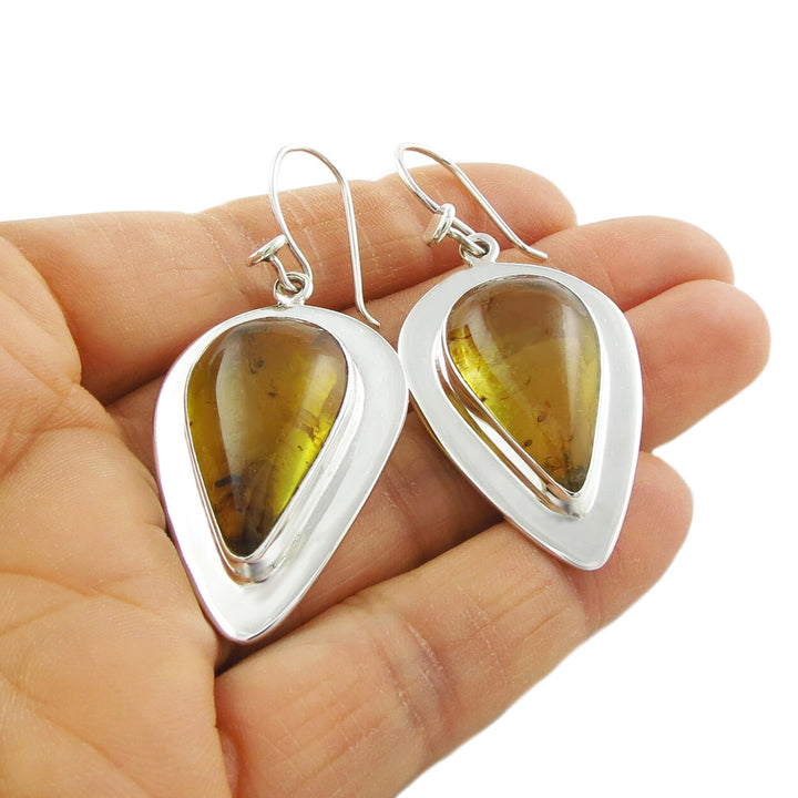 Large Sterling Silver Maria Belen Amber Teardrop Earrings