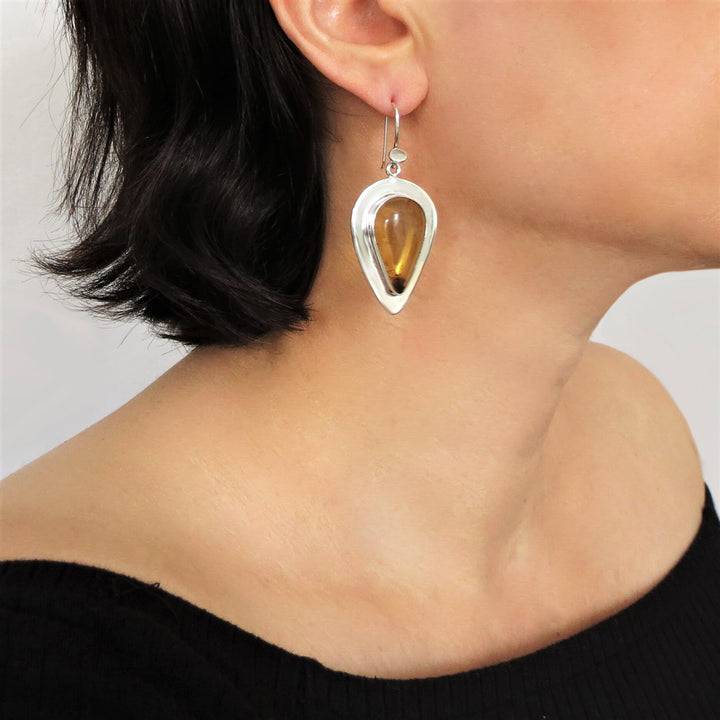 Large Sterling Silver Maria Belen Amber Teardrop Earrings