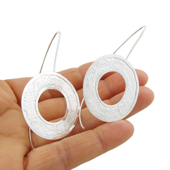 Reticulated Sterling Silver Threader Circle Earrings