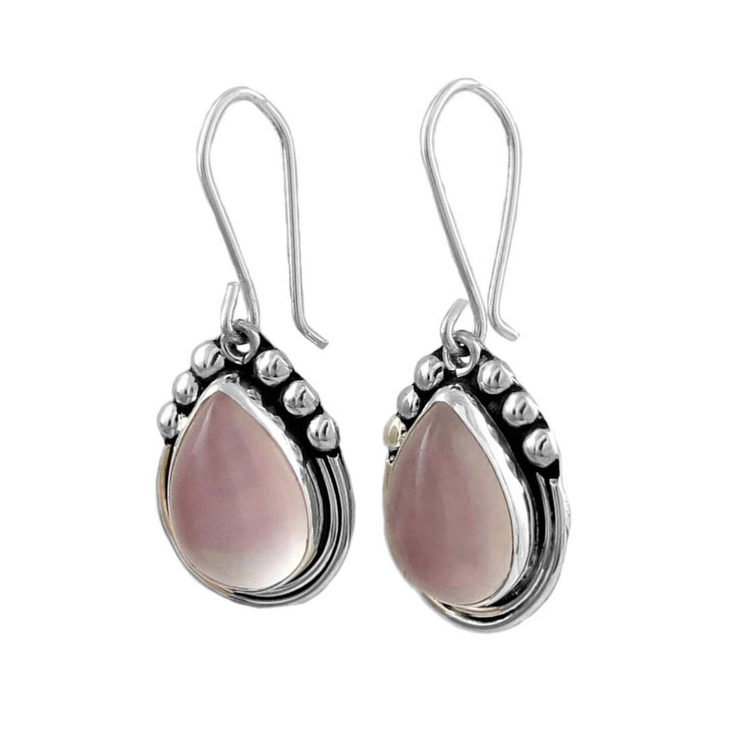 925 Silver Rose Quartz Teardrop Earrings