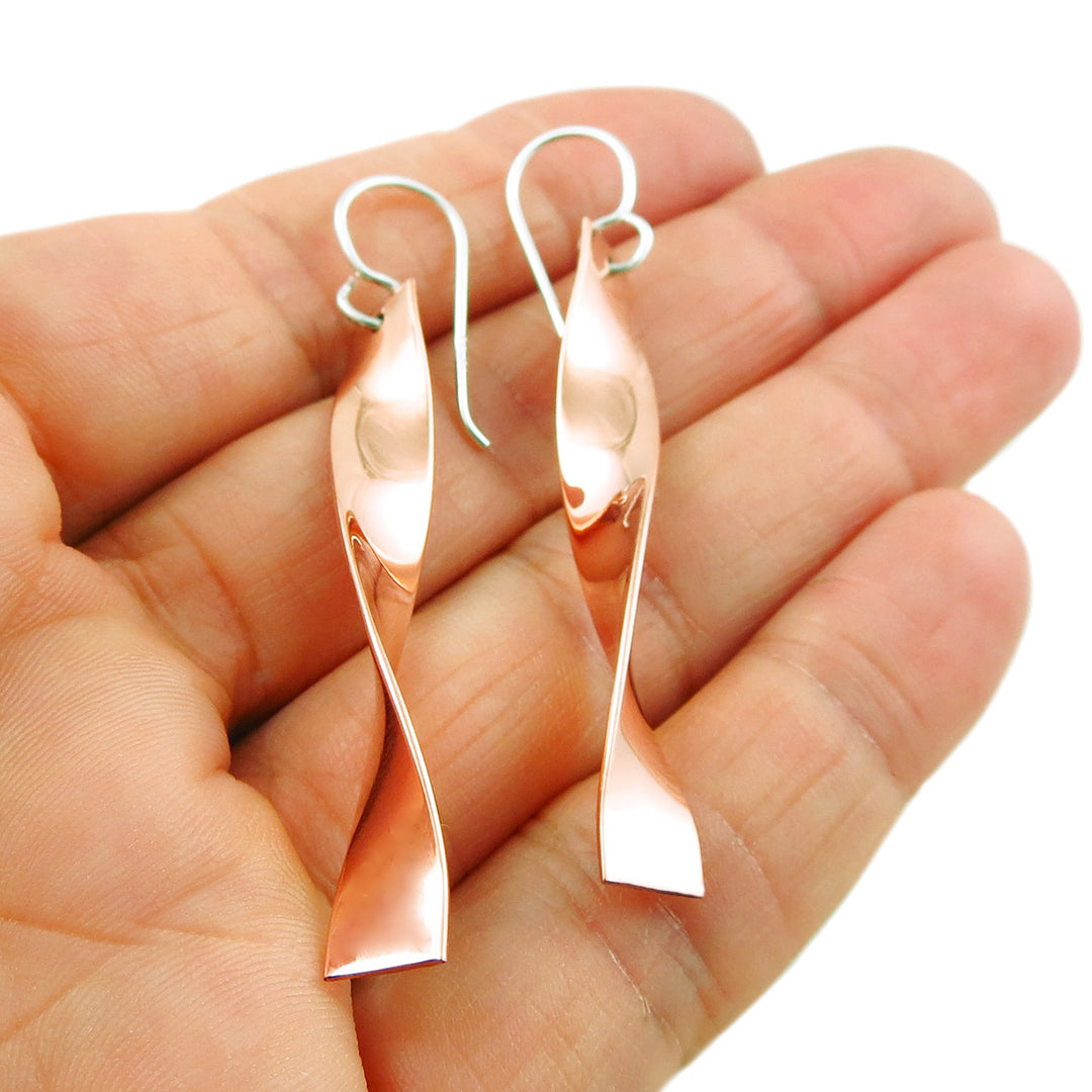 Solid Long Copper Twisted Drop Earrings