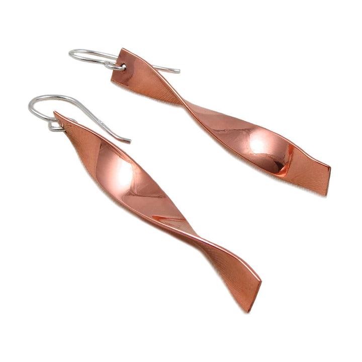 Solid Long Copper Twisted Drop Earrings