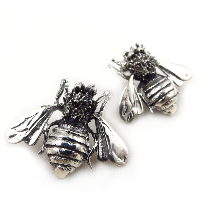 Large Sterling Silver Bee Earrings