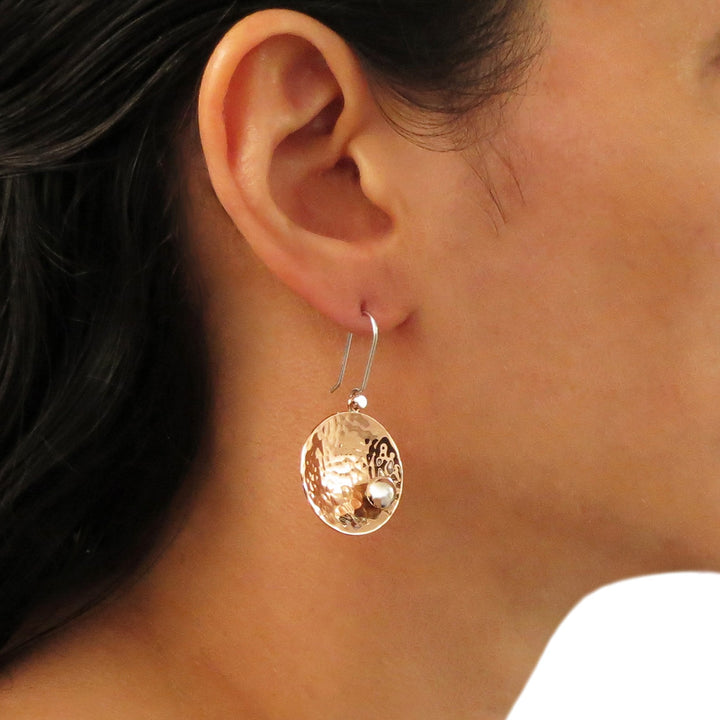 Handmade 925 Sterling Silver and Copper Circle Disc Earrings