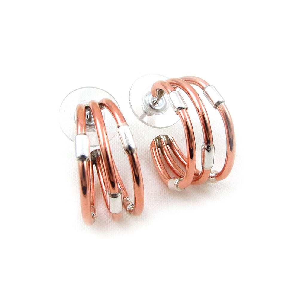 Solid Copper and 925 Silver Triple Hoop Drop Earrings