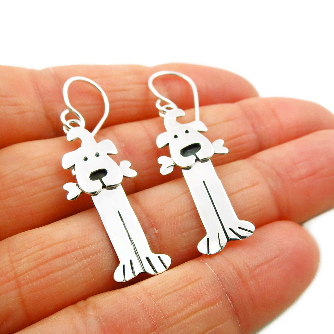 Long Dog 925 Sterling Silver Canine Animal Handmade Earrings