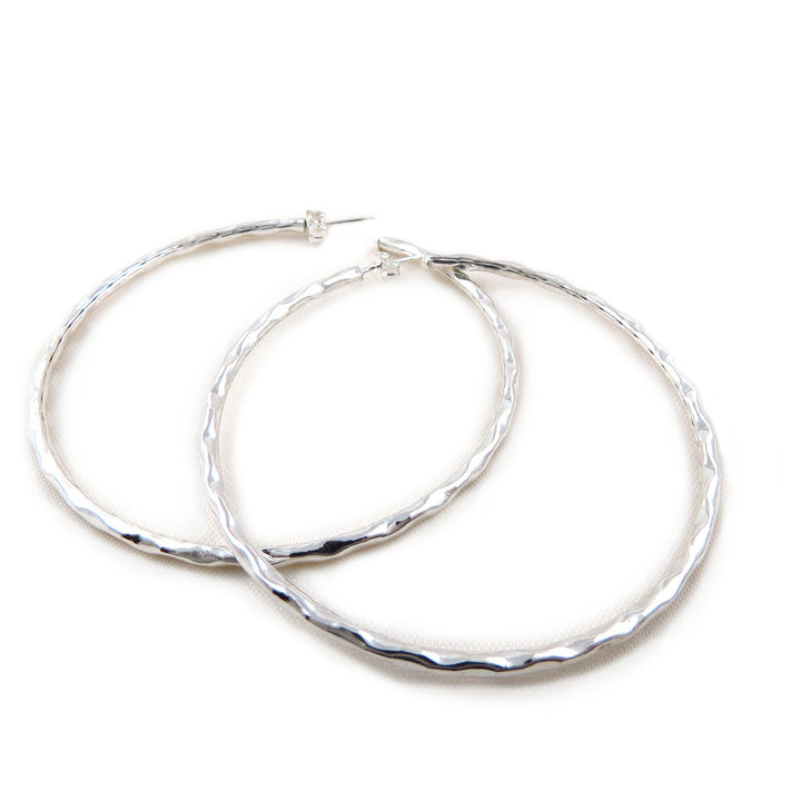 Heavy Handmade Sterling Silver Hammered Circle Hoop Earrings