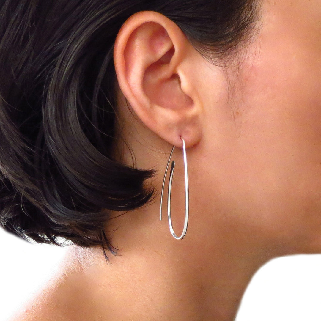 Long Sterling Silver Oval Threader Earrings for Women