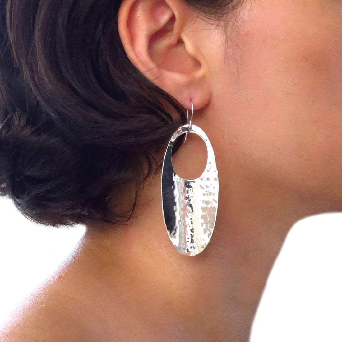 Hammered Sterling silver hoop earrings- organic shaped – blueskyblackbird