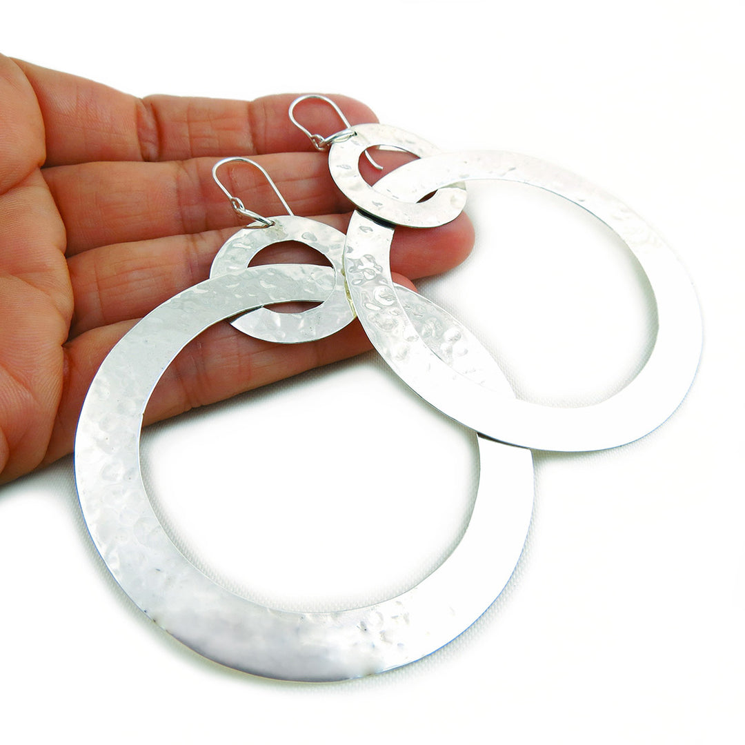 Large Circle Hoop Handmade 925 Sterling Silver Drop Earrings