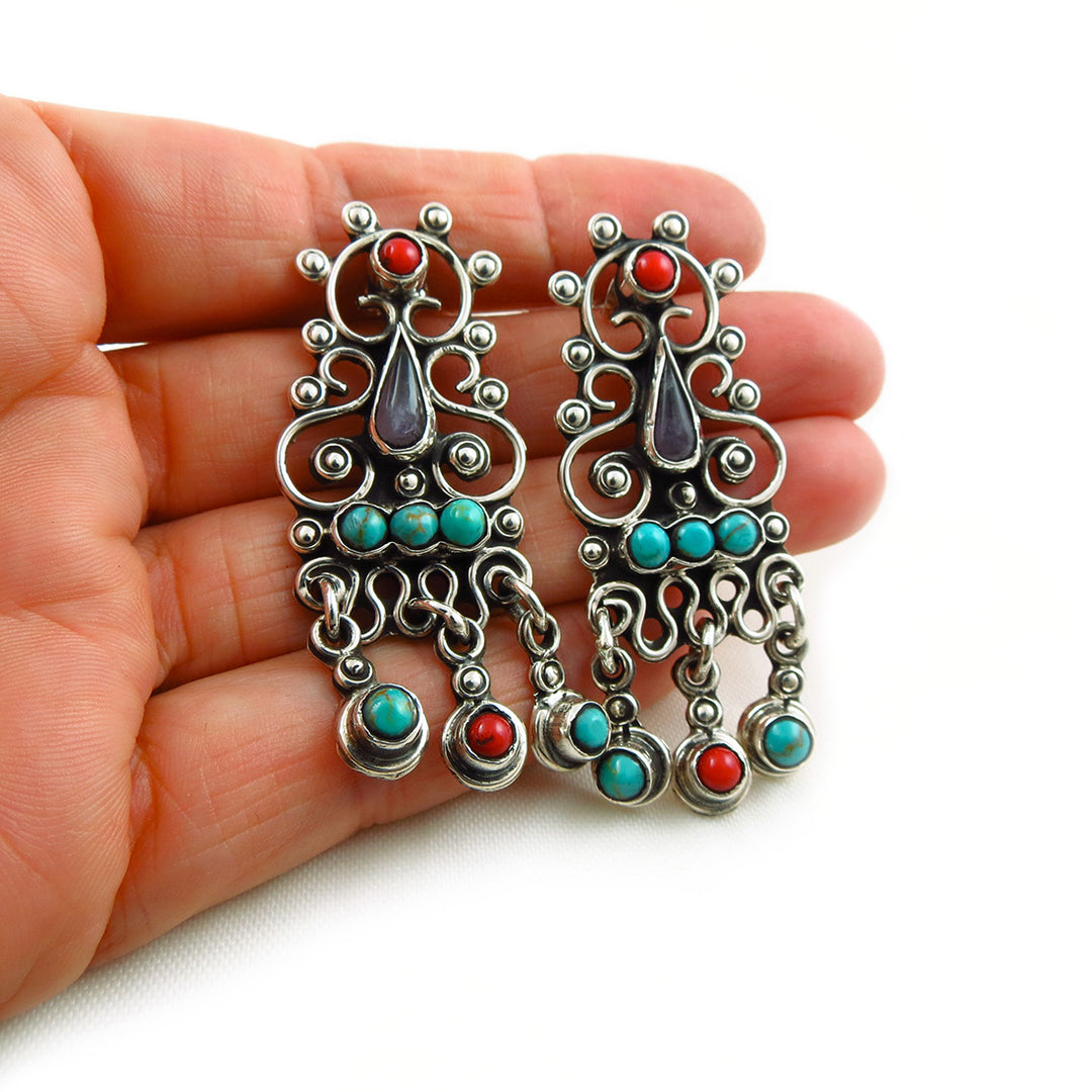 Taxco Handmade 925 Sterling Silver Matl Inspired Large Drop Earrings