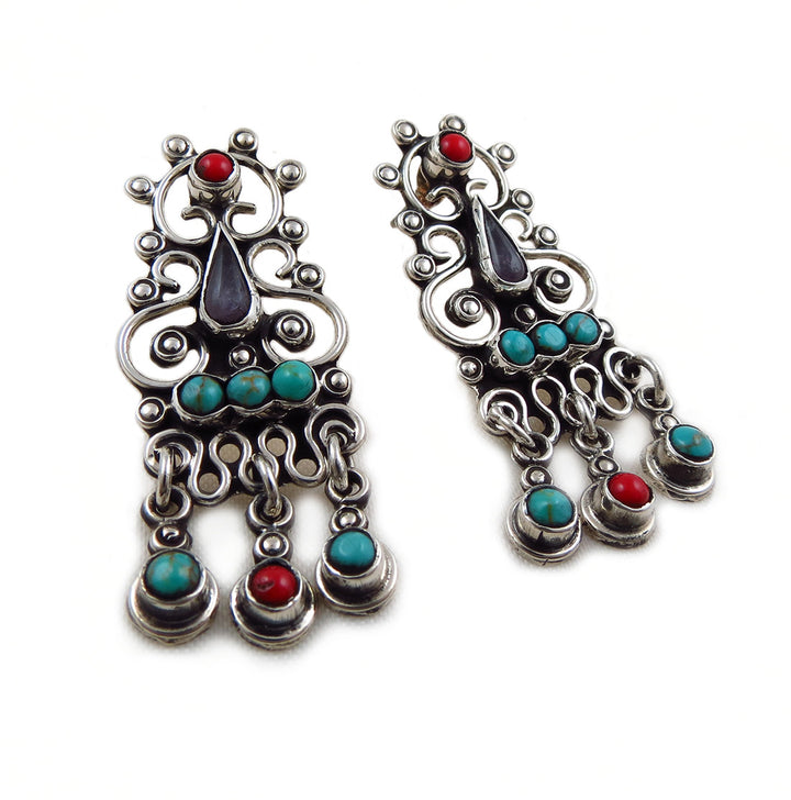 Taxco Handmade 925 Sterling Silver Matl Inspired Large Drop Earrings