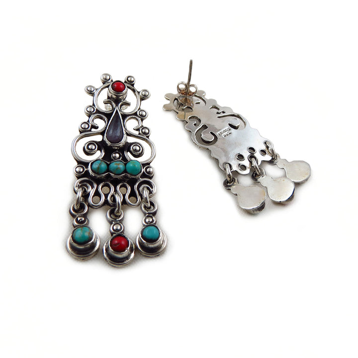 Taxco Handmade 925 Sterling Silver Matl Inspired Large Drop Earrings