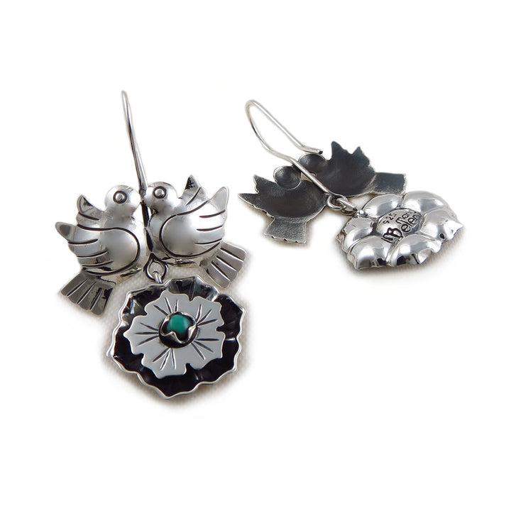 Lovebirds 925 Sterling Silver Maria Belen Taxco Handmade Flower Earrings