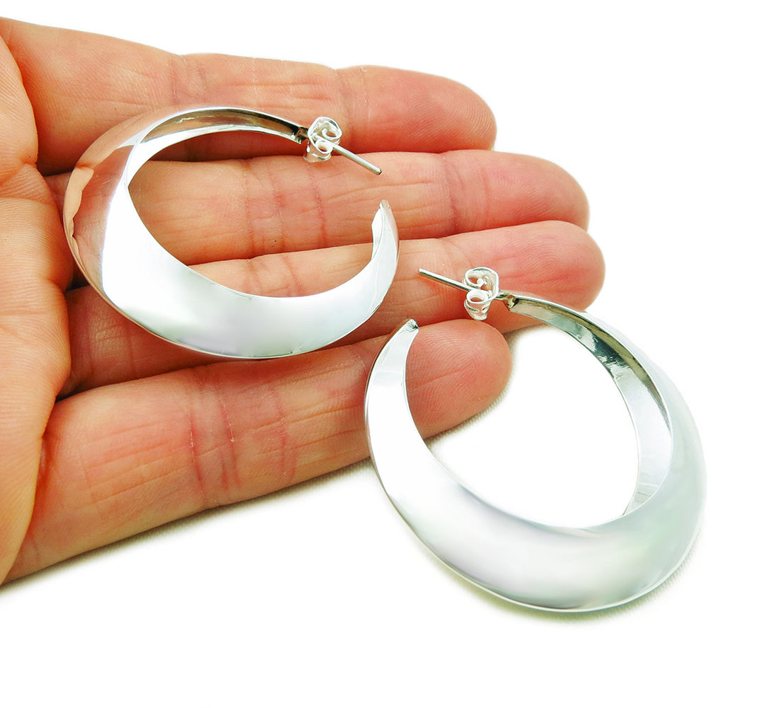 Large Sterling Silver Boho Hoop Earrings