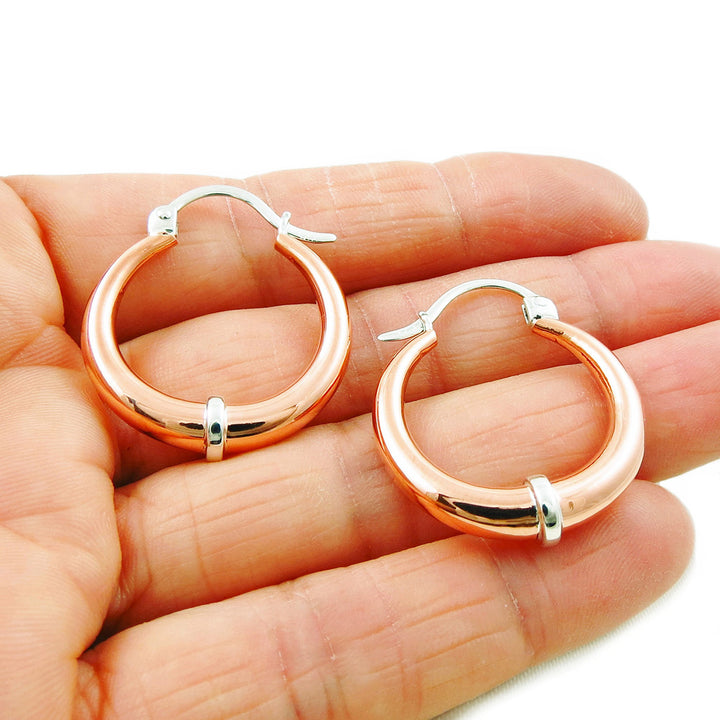 Handmade 925 Sterling Silver and Copper Creole Hoops Earrings