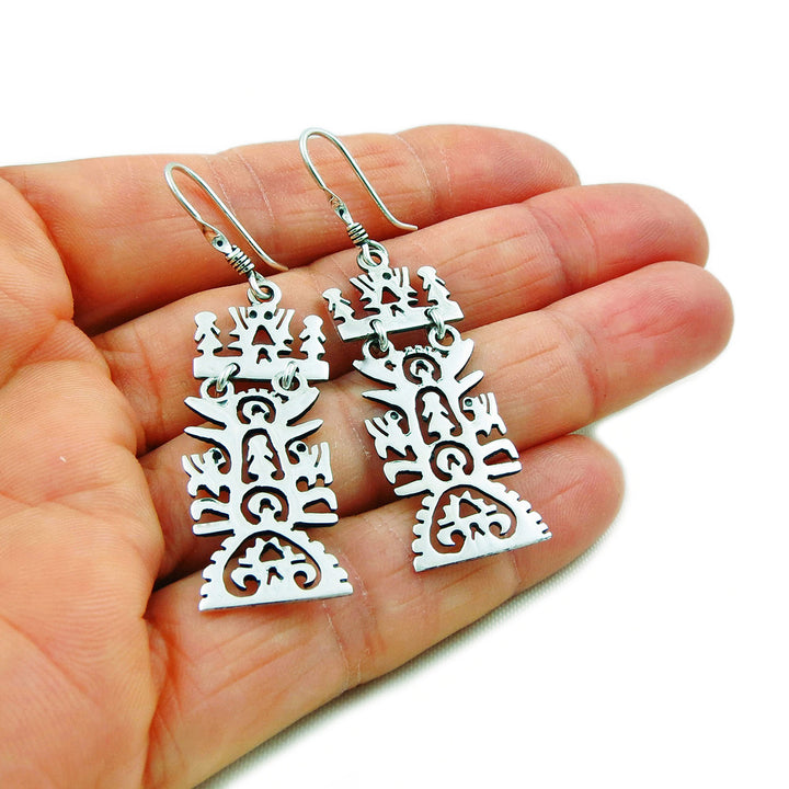 Mexican Artisan Handmade Tree of Life Sterling Silver Earrings